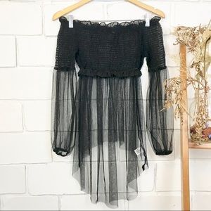 Glitter Off the Shoulder Mesh Top M